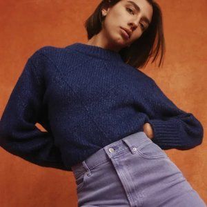 Everlane Diamond-Stitch Cloud Crew Sweater, size XS, Deep Blue
